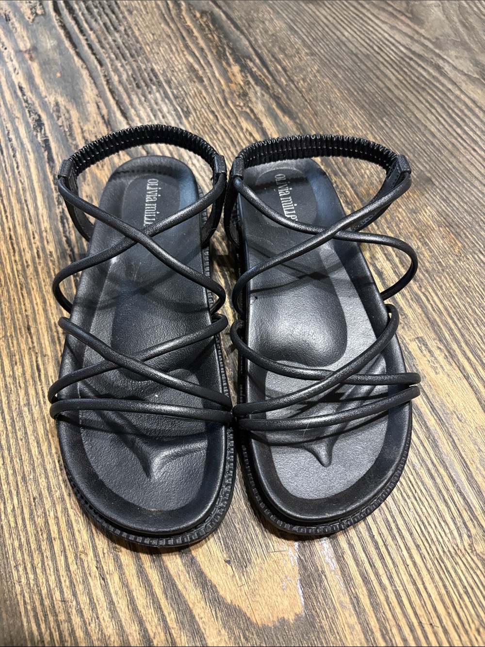 Olivia Miller Black Strappy Elastic Back Sandals